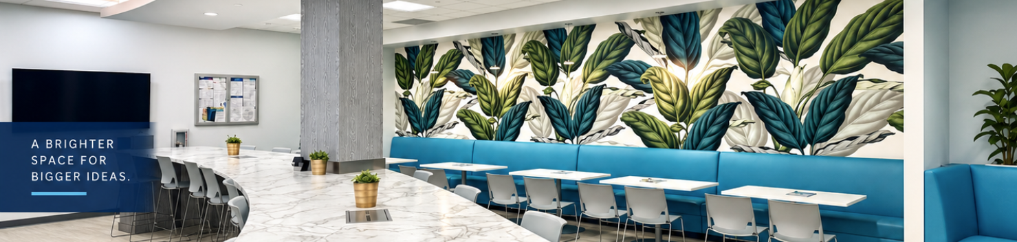 The HUB café counter and seating area