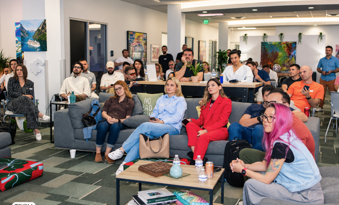 Members and guests gathered in The HUB lounge for a community event