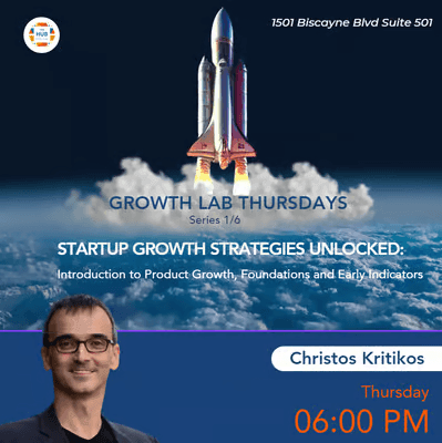 Advertisement for Growth Lab Thursdays featuring a rocket launch and event details with time and location.